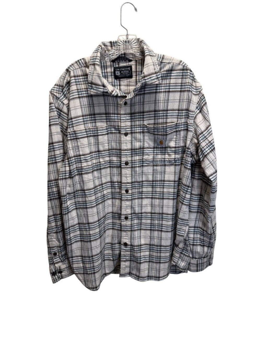 Carhartt Mens XL Relaxed Fit Plaid Flannel Shirt With Button Front & Chest Pocke